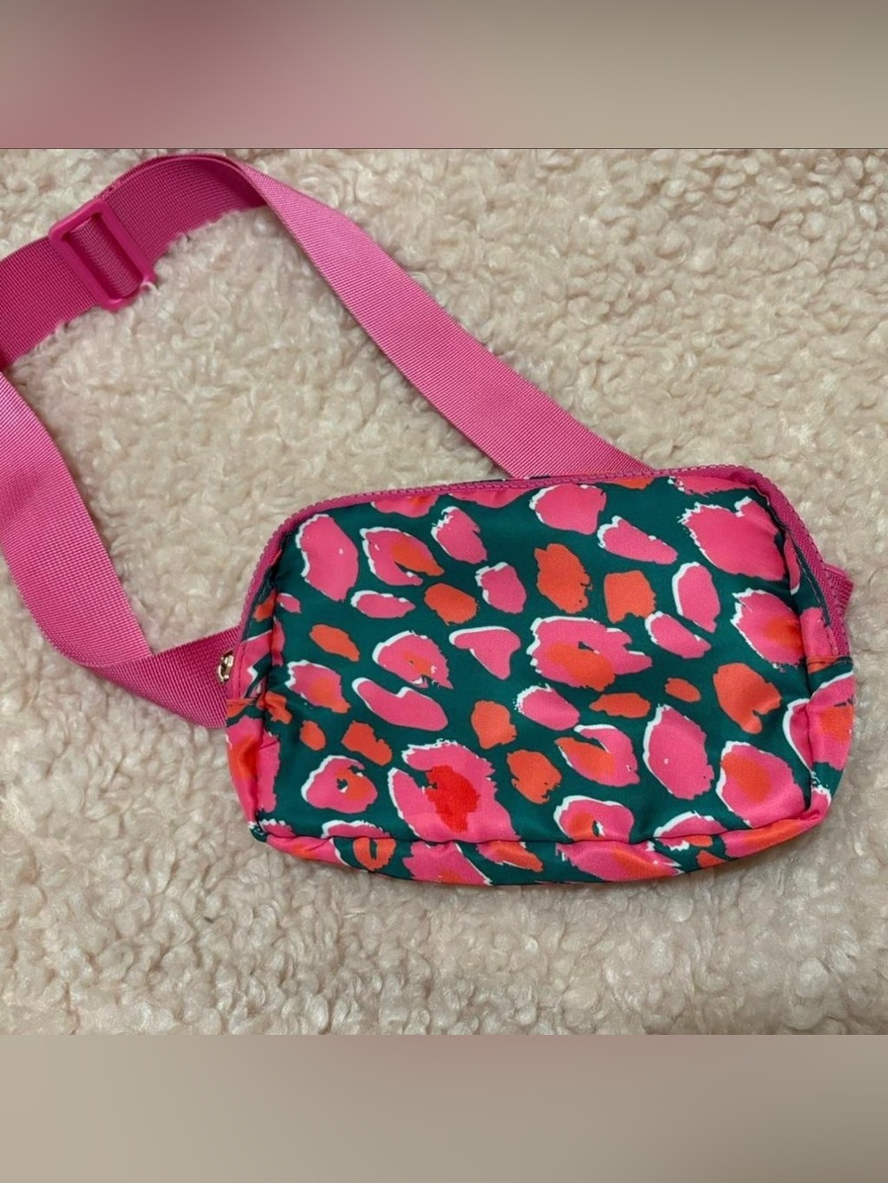 Pink & Teal Leopard Print Crossbody Bag